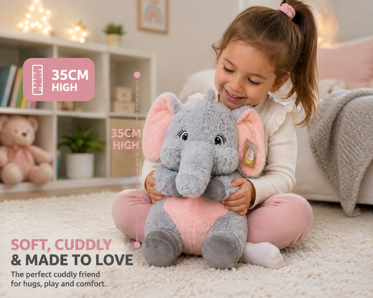 Grey and Pink Elephant Plush Toy