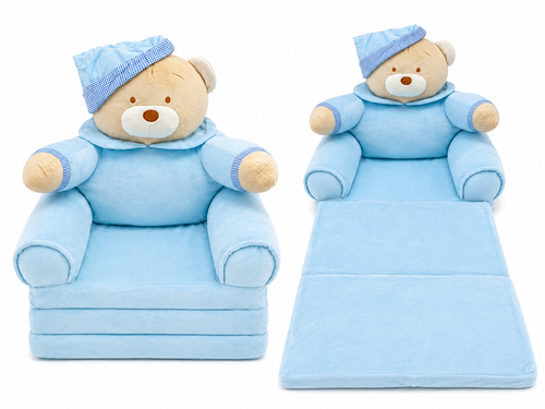 2-in-1 Kids Plush Sofa Chair & Lounger  - Blue Bear