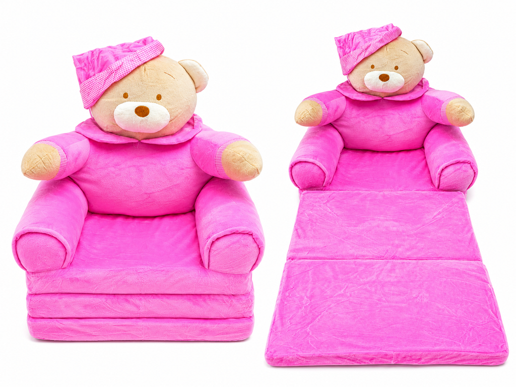 2-in-1 Kids Plush Sofa Chair & Lounger – Pink Bear