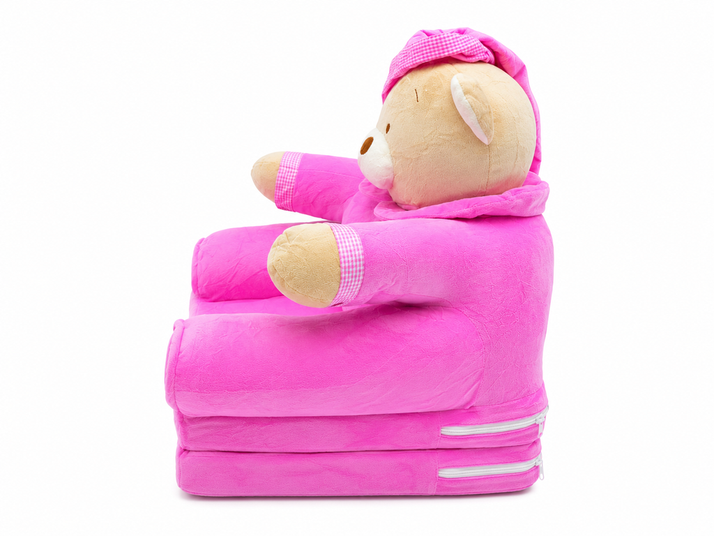 2-in-1 Kids Plush Sofa Chair & Lounger – Pink Bear