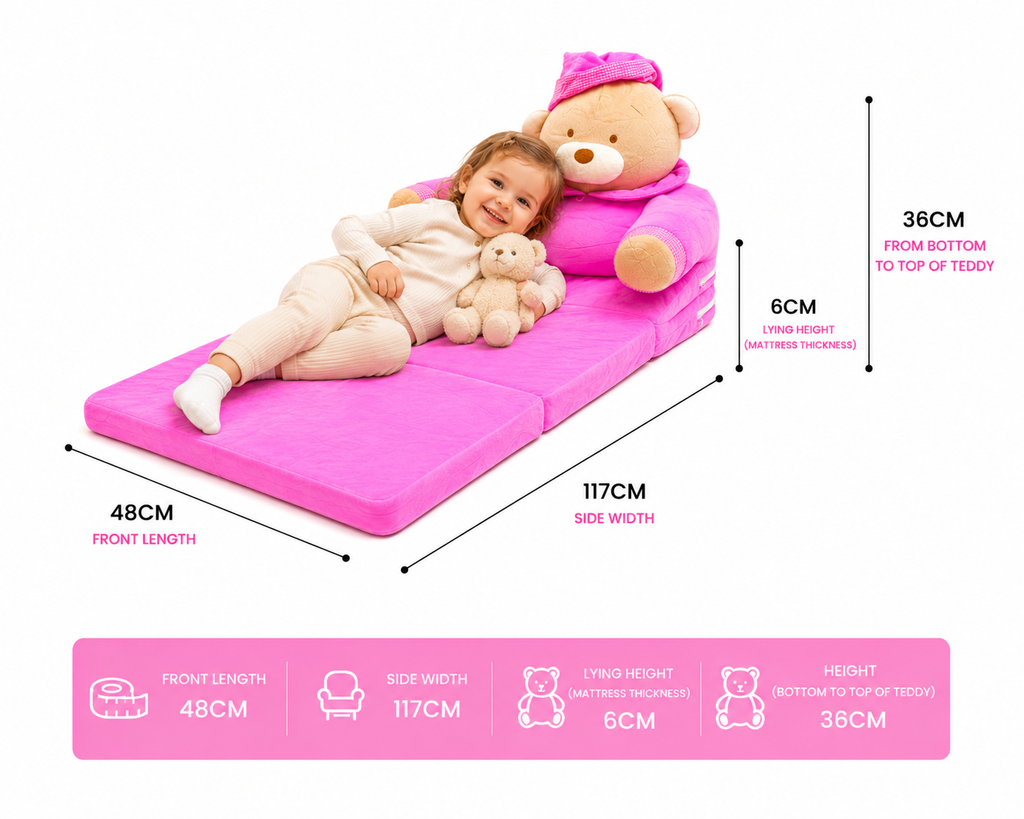 2-in-1 Kids Plush Sofa Chair & Lounger – Pink Bear