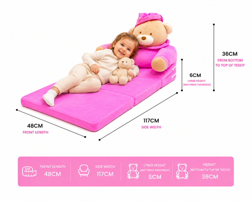 2-in-1 Kids Plush Sofa Chair & Lounger – Pink Bear