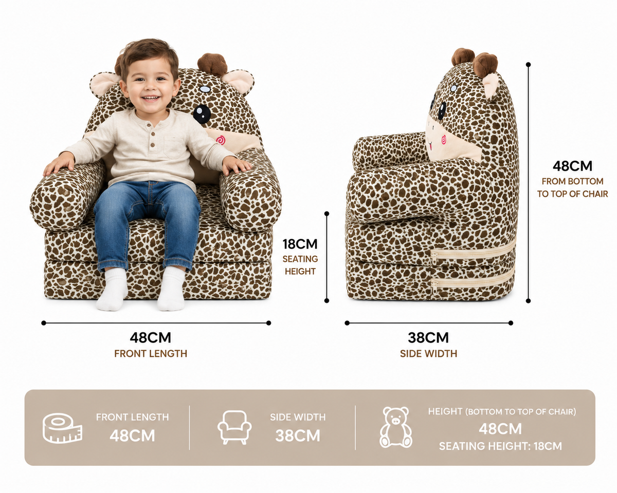 2-in-1 Kids Plush Sofa Chair & Lounger –  Giraffe