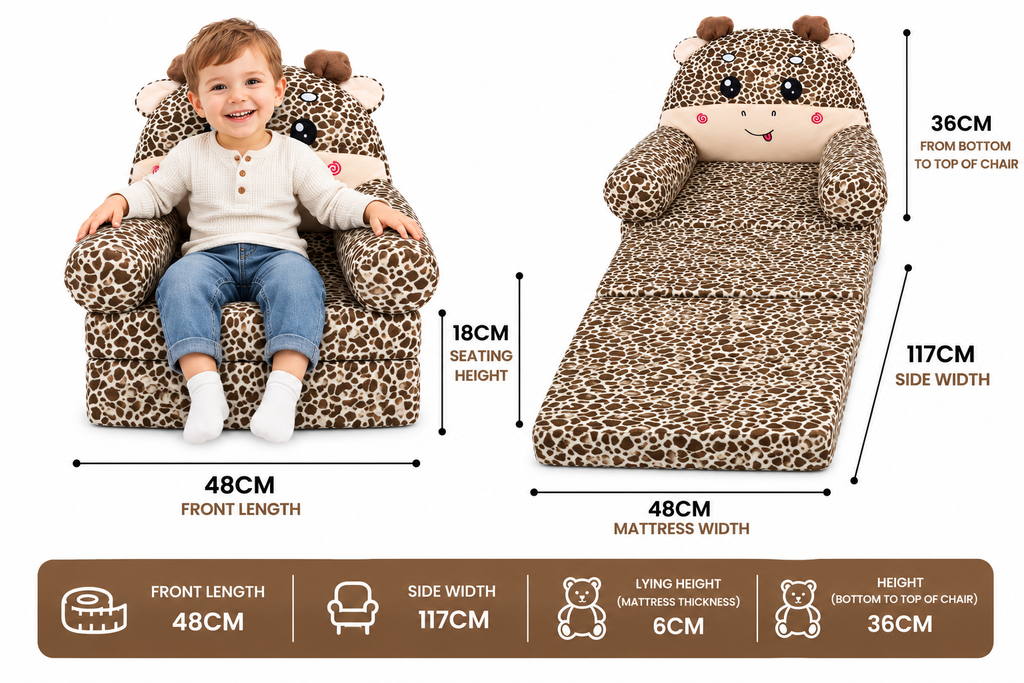 2-in-1 Kids Plush Sofa Chair & Lounger –  Giraffe