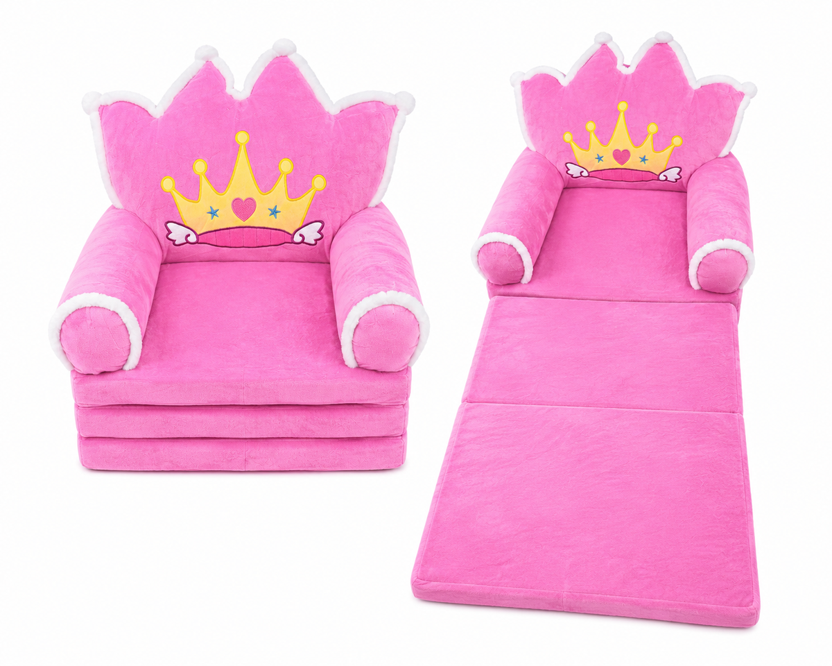 2-in-1 Kids Plush Sofa Chair & Lounger – Pink Princess