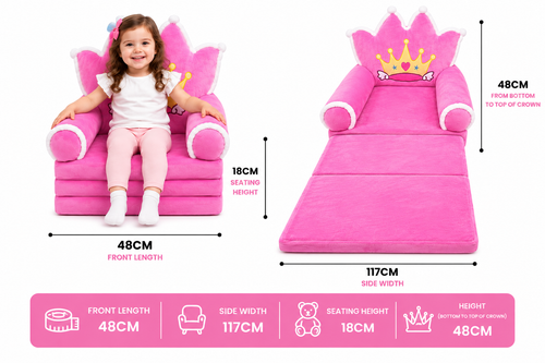 2-in-1 Kids Plush Sofa Chair & Lounger – Pink Princess